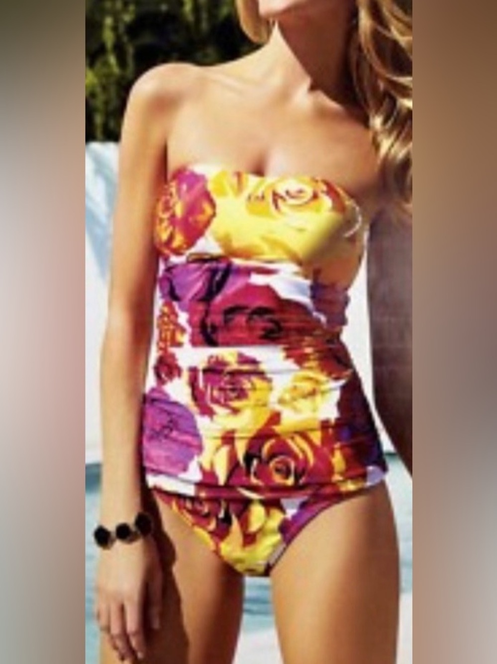 Janzen 1-Piece Floral Bandeau Style Swimsuit, sz 10